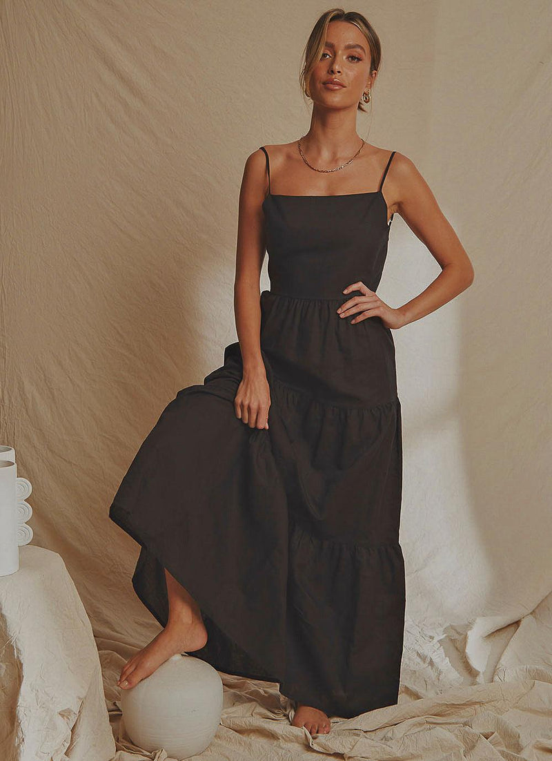 Havana Linen Maxi Dress - Black ...